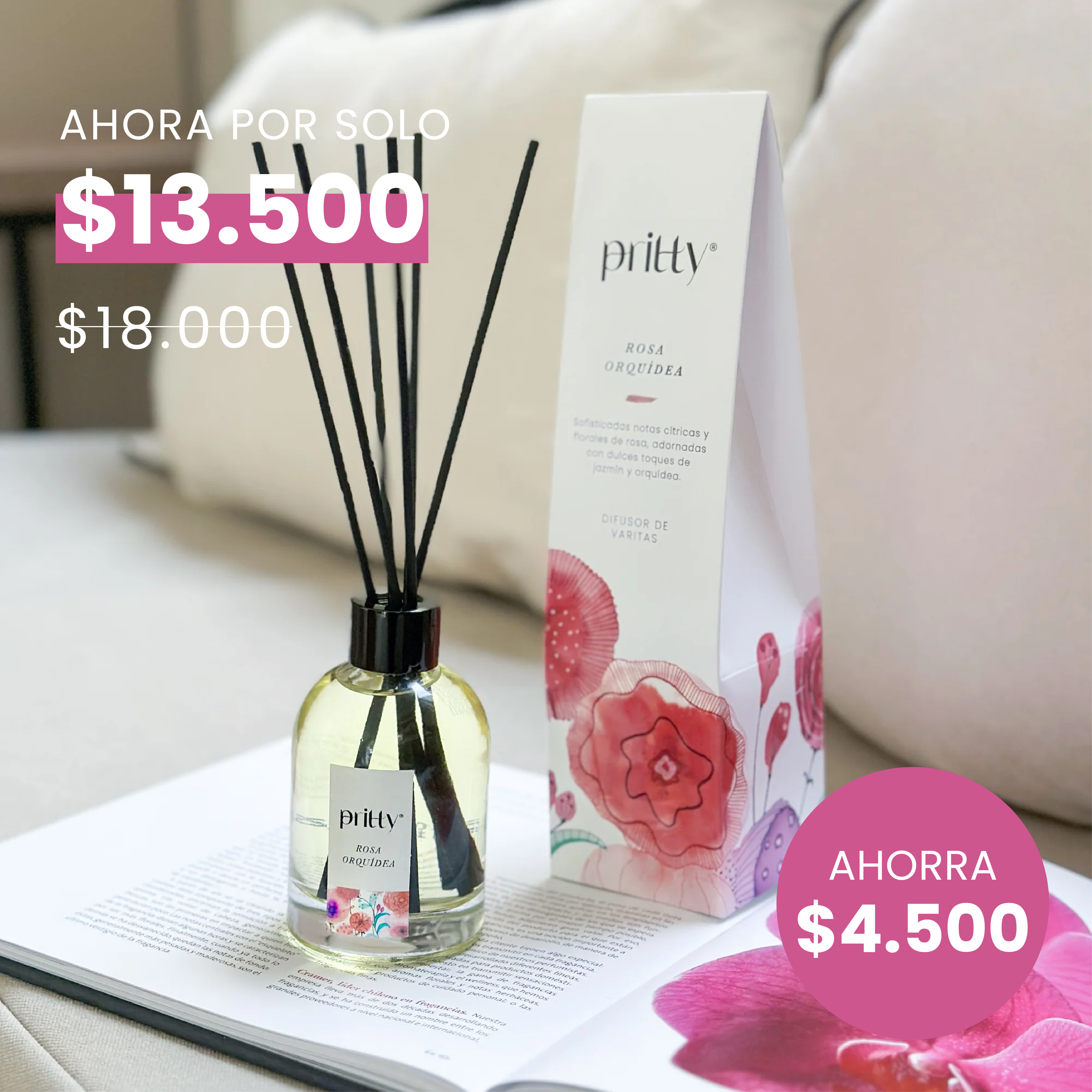 Difusor Varitas Rosa & Orquidea 130 ml