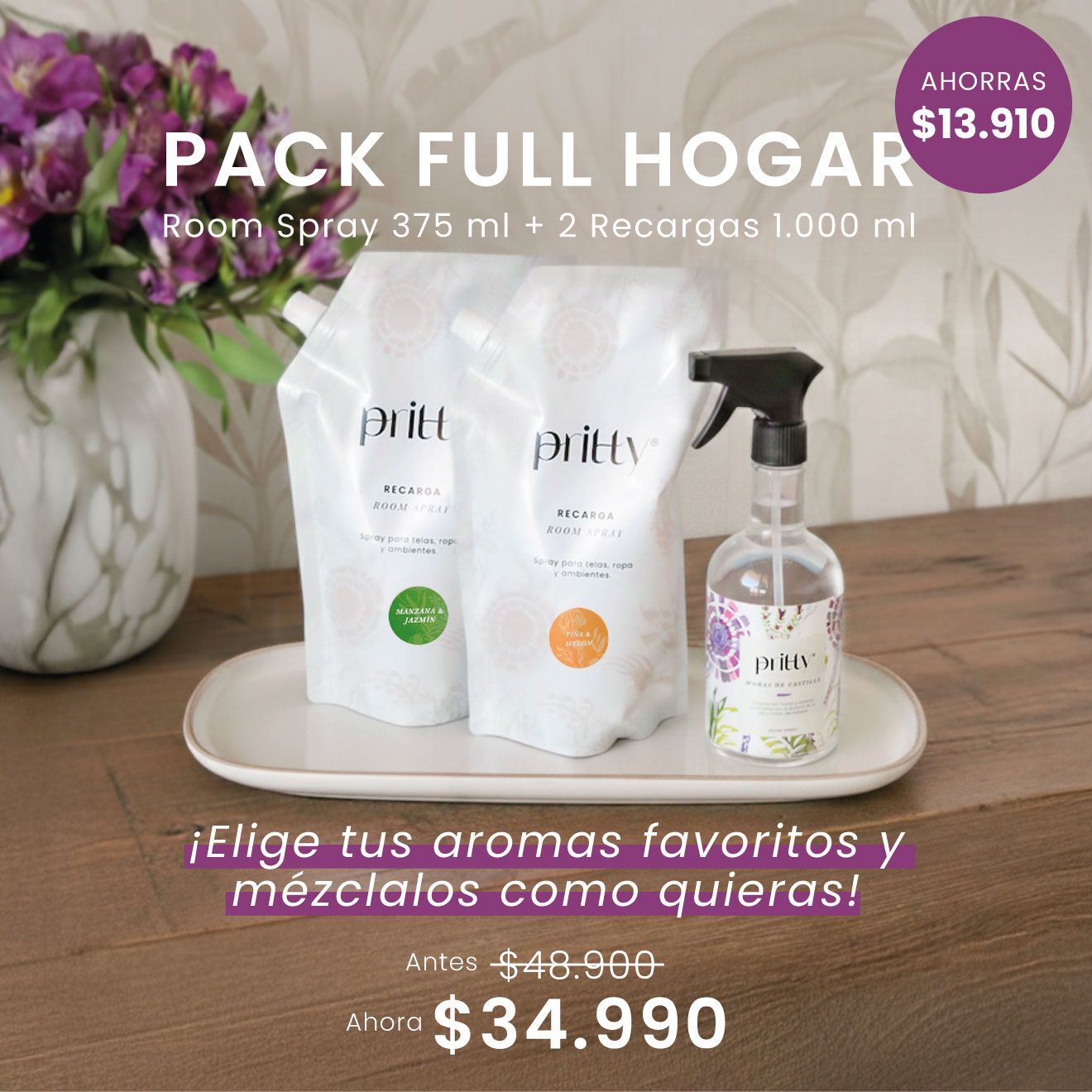 2 Recargas Room Spray 1.000 ml + 1 Room Spray 375 ml